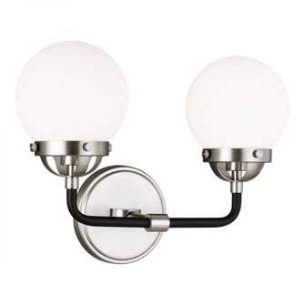 Cafe mid-century modern 2-light indoor dimmable bath vanity wall sconce in brushed nickel silver fin (7725|4487902-962)