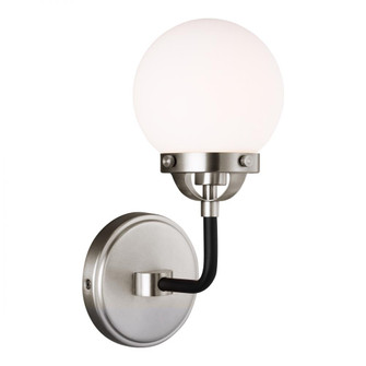 Cafe mid-century modern 1-light indoor dimmable bath vanity wall sconce in brushed nickel silver fin (7725|4187901-962)