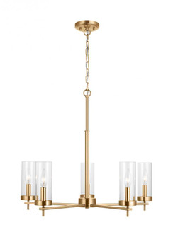 Zire dimmable indoor 5-light chandelier in a satin brass finish with clear glass shades (7725|3190305-848)