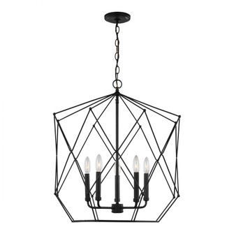 Zarra contemporary 5-light LED indoor dimmable large pendant lantern in midnight black with midnight (7725|5334105EN-112)
