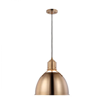 Huey modern 1-light LED indoor dimmable ceiling hanging single pendant light in satin brass gold fin (7725|6680301EN3-848)