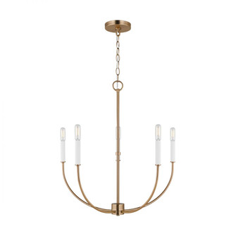 Greenwich modern farmhouse 5-light LED indoor dimmable chandelier in satin brass gold finish (7725|3167105EN-848)