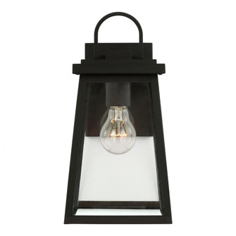 Founders modern 1-light LED outdoor exterior medium wall lantern sconce in black finish with clear g (7725|8648401EN3-12)