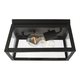 Founders modern 2-light LED outdoor exterior ceiling flush mount in black finish with clear glass pa (7725|7848402EN3-12)