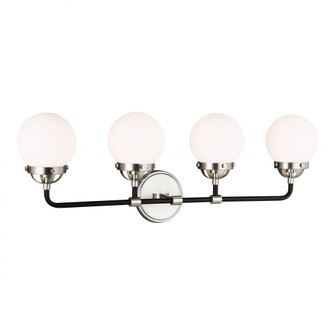 Cafe mid-century modern 4-light LED indoor dimmable bath vanity wall sconce in brushed nickel silver (7725|4487904EN-962)