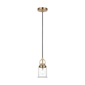 Anders industrial 1-light indoor dimmable mini pendant in satin brass gold finish with clear glass s (7725|6544701-848)