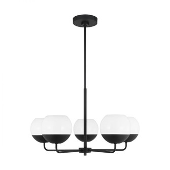 Alvin modern 5-light indoor dimmable chandelier in midnight black finish with white milk glass globe (7725|3168105-112)