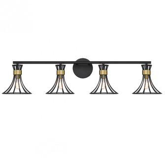 Breur 4-Light Bathroom Vanity Light in Matte Black with Warm Brass Accents (128|8-6080-4-143)