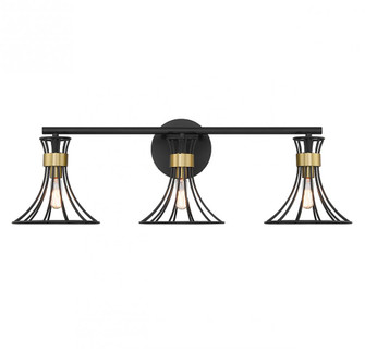 Breur 3-Light Bathroom Vanity Light in Matte Black with Warm Brass Accents (128|8-6080-3-143)