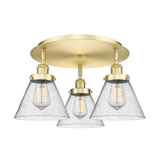 Cone - 3 Light - 20 inch - Satin Gold - Semi-Flush Mount (3442|916-3C-SG-G44)