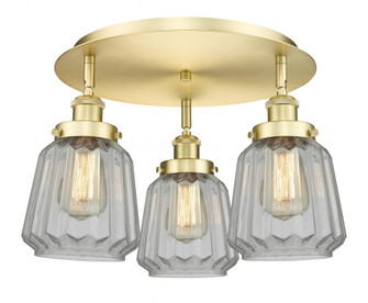 Chatham - 3 Light - 19 inch - Satin Gold - Semi-Flush Mount (3442|916-3C-SG-G142)