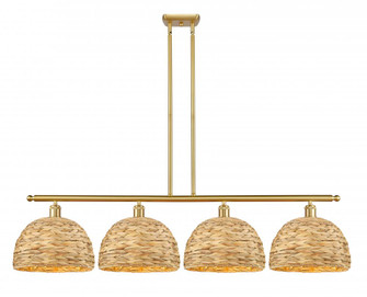 Woven Rattan - 4 Light - 50 inch - Satin Gold - Multi Pendant (3442|516-4I-SG-RBD-12-NAT)