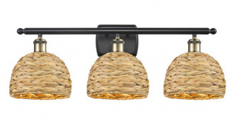 Woven Rattan - 3 Light - 28 inch - Black Antique Brass - Bath Vanity Light (3442|516-3W-BAB-RBD-8-NAT)