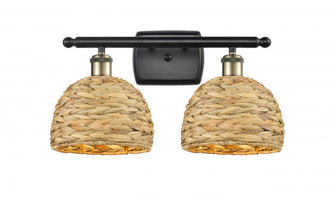 Woven Rattan - 2 Light - 18 inch - Black Antique Brass - Bath Vanity Light (3442|516-2W-BAB-RBD-8-NAT)