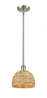 Woven Rattan - 1 Light - 8 inch - Satin Nickel - Mini Pendant (3442|516-1S-SN-RBD-8-NAT)
