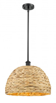 Woven Rattan - 1 Light - 16 inch - Matte Black - Mini Pendant (3442|516-1S-BK-RBD-16-NAT)