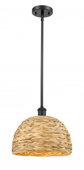 Woven Rattan - 1 Light - 12 inch - Matte Black - Mini Pendant (3442|516-1S-BK-RBD-12-NAT)