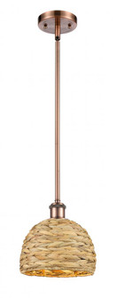 Woven Rattan - 1 Light - 8 inch - Antique Copper - Mini Pendant (3442|516-1S-AC-RBD-8-NAT)