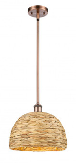 Woven Rattan - 1 Light - 12 inch - Antique Copper - Mini Pendant (3442|516-1S-AC-RBD-12-NAT)
