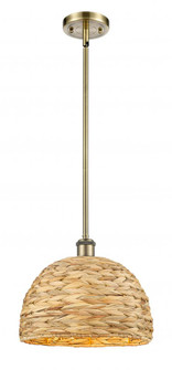 Woven Rattan - 1 Light - 12 inch - Antique Brass - Mini Pendant (3442|516-1S-AB-RBD-12-NAT)