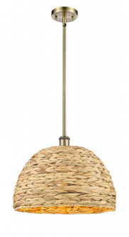 Woven Rattan - 1 Light - 16 inch - Antique Brass - Mini Pendant (3442|516-1S-AB-RBD-16-NAT)