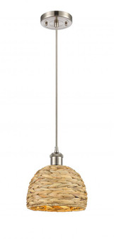 Woven Rattan - 1 Light - 8 inch - Satin Nickel - Mini Pendant (3442|516-1P-SN-RBD-8-NAT)
