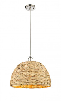 Woven Rattan - 1 Light - 16 inch - Polished Nickel - Mini Pendant (3442|516-1P-PN-RBD-16-NAT)