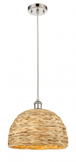 Woven Rattan - 1 Light - 12 inch - Polished Nickel - Mini Pendant (3442|516-1P-PN-RBD-12-NAT)