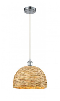 Woven Rattan - 1 Light - 12 inch - Polished Chrome - Mini Pendant (3442|516-1P-PC-RBD-12-NAT)