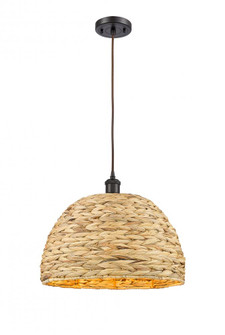 Woven Rattan - 1 Light - 16 inch - Oil Rubbed Bronze - Mini Pendant (3442|516-1P-OB-RBD-16-NAT)