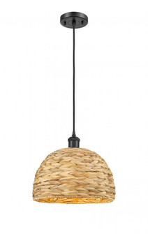 Woven Rattan - 1 Light - 12 inch - Matte Black - Mini Pendant (3442|516-1P-BK-RBD-12-NAT)