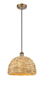 Woven Rattan - 1 Light - 12 inch - Brushed Brass - Mini Pendant (3442|516-1P-BB-RBD-12-NAT)