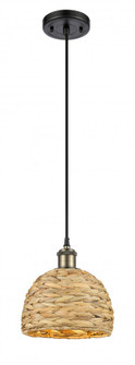 Woven Rattan - 1 Light - 8 inch - Black Antique Brass - Mini Pendant (3442|516-1P-BAB-RBD-8-NAT)