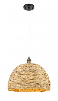 Woven Rattan - 1 Light - 16 inch - Black Antique Brass - Mini Pendant (3442|516-1P-BAB-RBD-16-NAT)