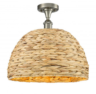 Woven Rattan - 1 Light - 16 inch - Satin Nickel - Semi-Flush Mount (3442|516-1C-SN-RBD-16-NAT)
