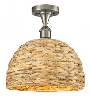 Woven Rattan - 1 Light - 12 inch - Satin Nickel - Semi-Flush Mount (3442|516-1C-SN-RBD-12-NAT)