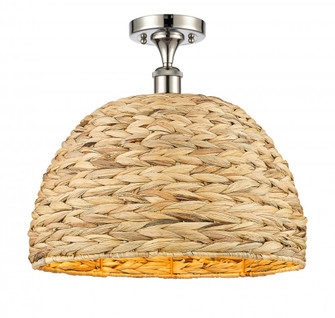 Woven Rattan - 1 Light - 16 inch - Polished Nickel - Semi-Flush Mount (3442|516-1C-PN-RBD-16-NAT)