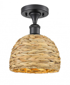 Woven Rattan - 1 Light - 8 inch - Matte Black - Semi-Flush Mount (3442|516-1C-BK-RBD-8-NAT)