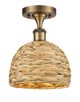 Woven Rattan - 1 Light - 8 inch - Brushed Brass - Semi-Flush Mount (3442|516-1C-BB-RBD-8-NAT)