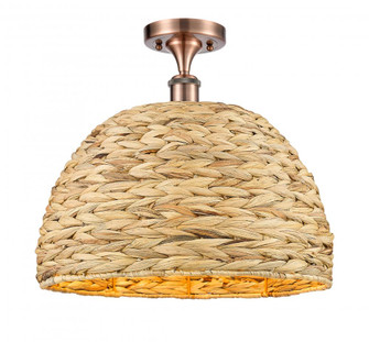 Woven Rattan - 1 Light - 16 inch - Antique Copper - Semi-Flush Mount (3442|516-1C-AC-RBD-16-NAT)