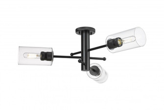 Crown Point - 3 Light - 34 inch - Matte Black - Semi-Flush Mount (3442|434-3F-BK-G434-7CL)