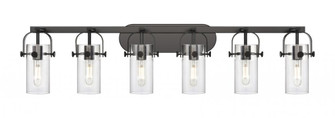 Pilaster II Cylinder - 6 Light - 44 inch - Matte Black - Bath Vanity Light (3442|423-6W-BK-G423-7CL)
