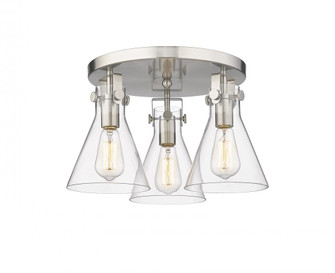 Newton Cone - 3 Light - 18 inch - Satin Nickel - Semi-Flush Mount (3442|411-3F-SN-G411-7CL)