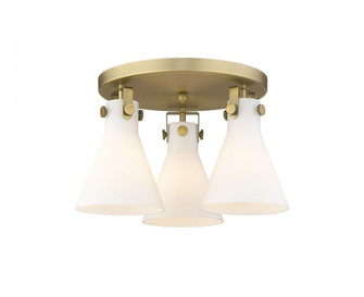 Newton Cone - 3 Light - 18 inch - Brushed Brass - Semi-Flush Mount (3442|411-3F-BB-G411-7WH)