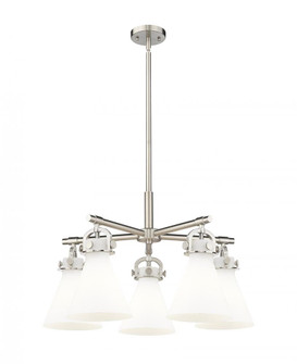 Newton Cone - 5 Light - 26 inch - Satin Nickel - Chandelier (3442|410-5CR-SN-G411-7WH)