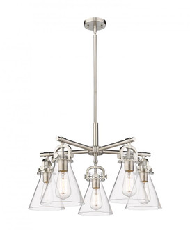 Newton Cone - 5 Light - 26 inch - Satin Nickel - Chandelier (3442|410-5CR-SN-G411-7CL)