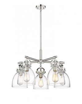 Newton Bell - 5 Light - 26 inch - Polished Nickel - Chandelier (3442|410-5CR-PN-G412-7CL)