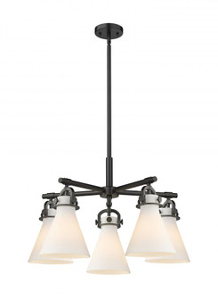 Newton Cone - 5 Light - 26 inch - Matte Black - Chandelier (3442|410-5CR-BK-G411-7WH)