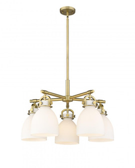 Newton Bell - 5 Light - 26 inch - Brushed Brass - Chandelier (3442|410-5CR-BB-G412-7WH)
