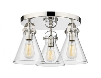 Newton Cone - 3 Light - 18 inch - Polished Nickel - Semi-Flush Mount (3442|410-3F-PN-G411-7CL)